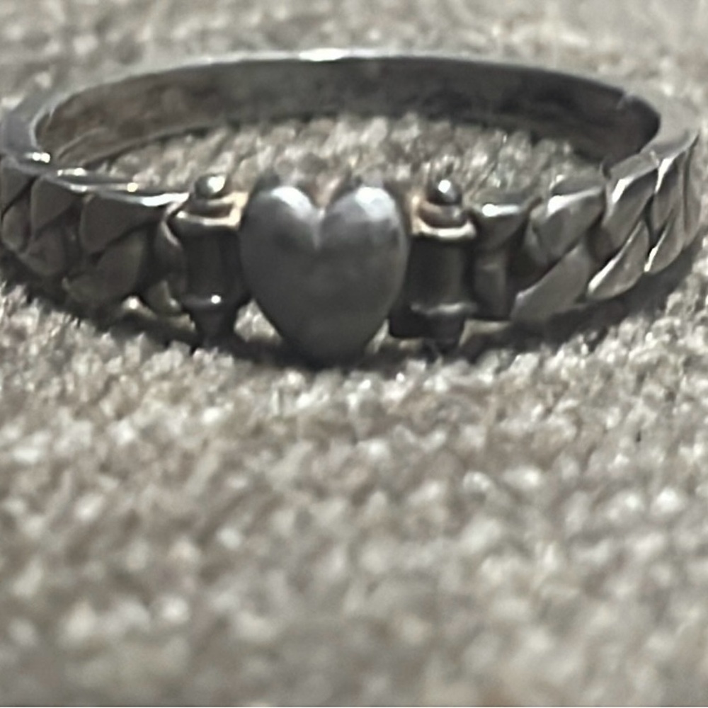 Sterling Silver CHAIN HEART RING Vintage Fine Jewelry Size 7.5